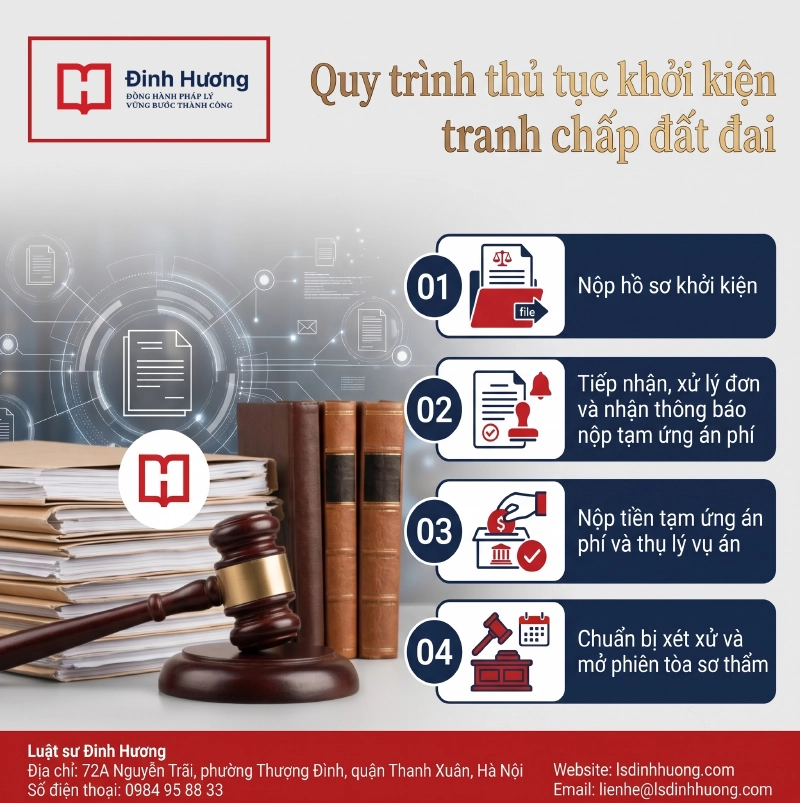 Quy trình thủ tục khởi kiện tranh chấp đất đai