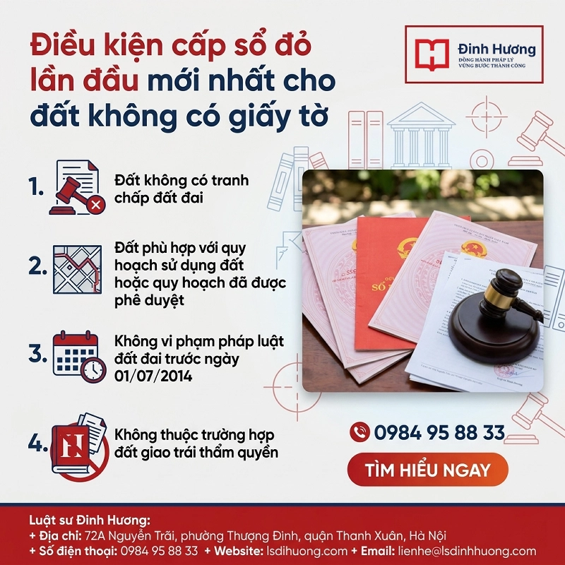 Điều kiện cấp sổ đỏ lần đầu mới nhất cho đất không có giấy tờ