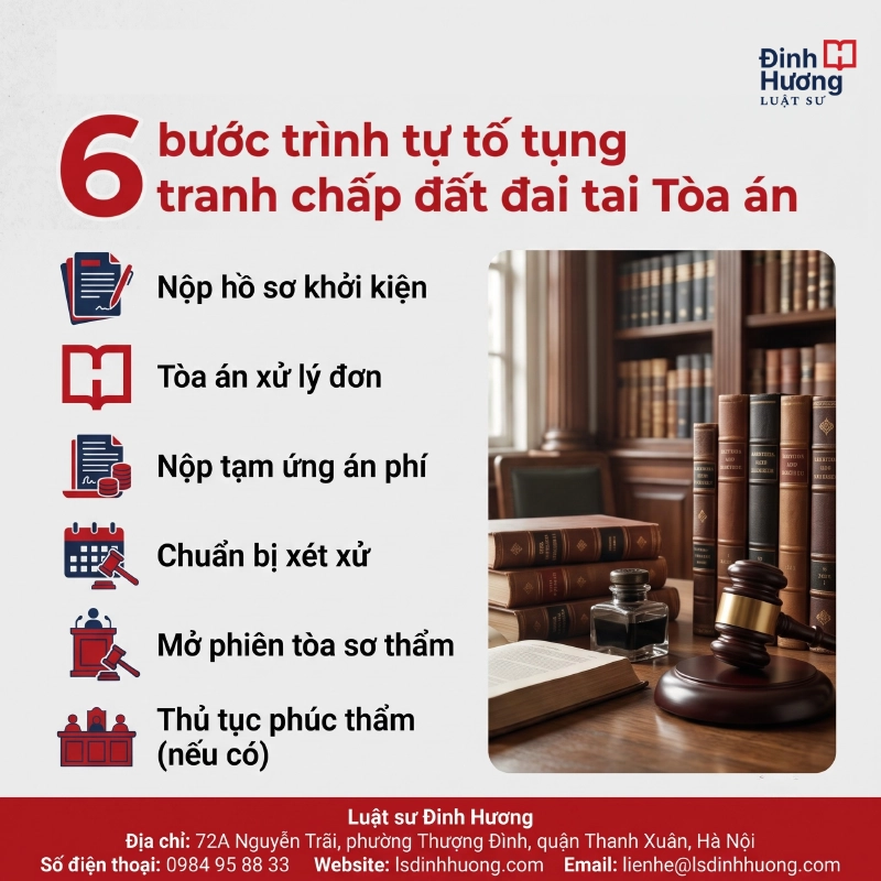 Trình tự tố tụng tranh chấp đất đai tại Tòa án Trình tự tố tụng tranh chấp đất đai tại Tòa án